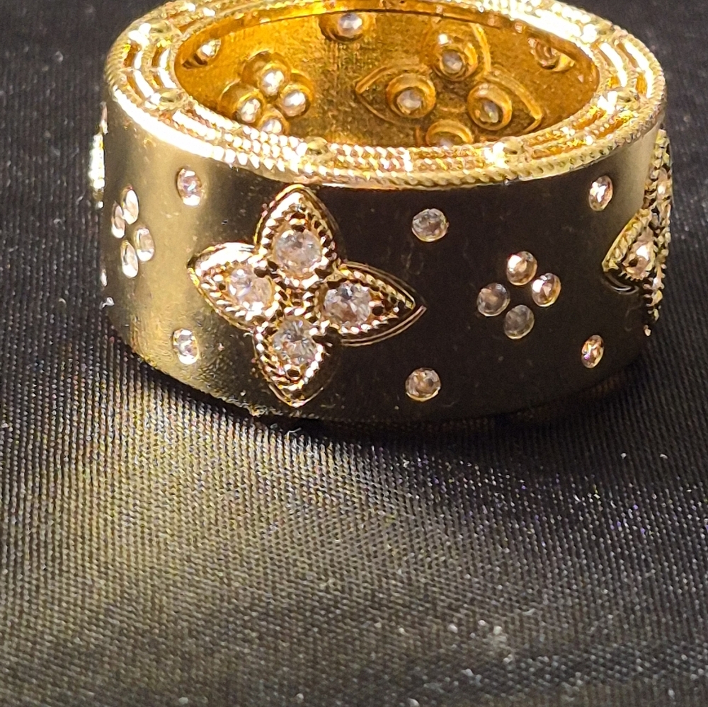 18k Gold Plated CZ Accent Wide Band Ring - Women's Jewelry